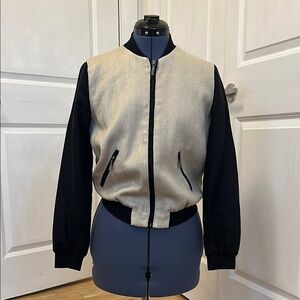 For Cynthia Black and Tan Linen Bomber Jacket